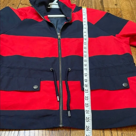 Noisy May sz L Red Navy Wide Stripe Jacket nautical fisherman - Picture 9 of 10